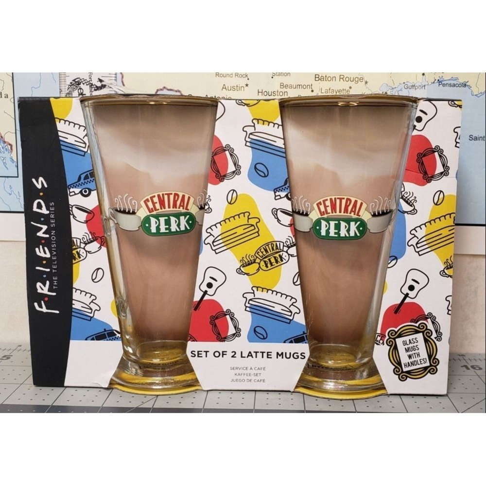 FRIENDS Latte Mugs Unisex OS Clear Central Perk Logo Set Of 2 Glass New